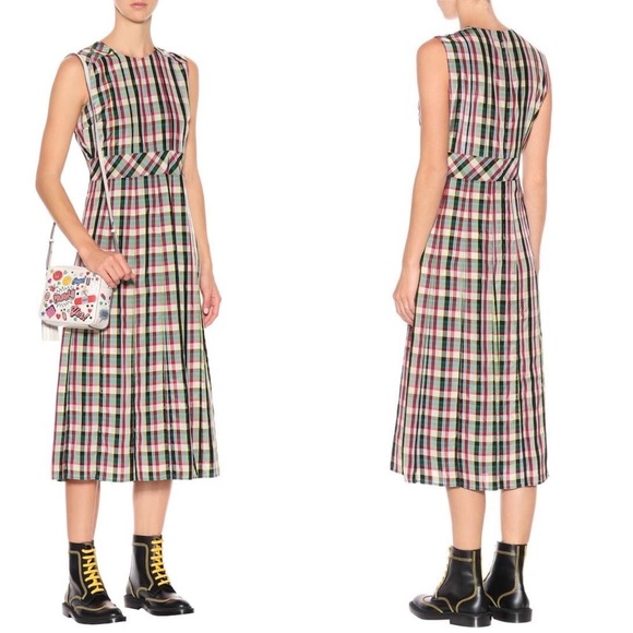 NWT BURBERRY Aria Achni Pleat Detail Check Midi Dress Size 38 US 4 - Picture 16 of 16